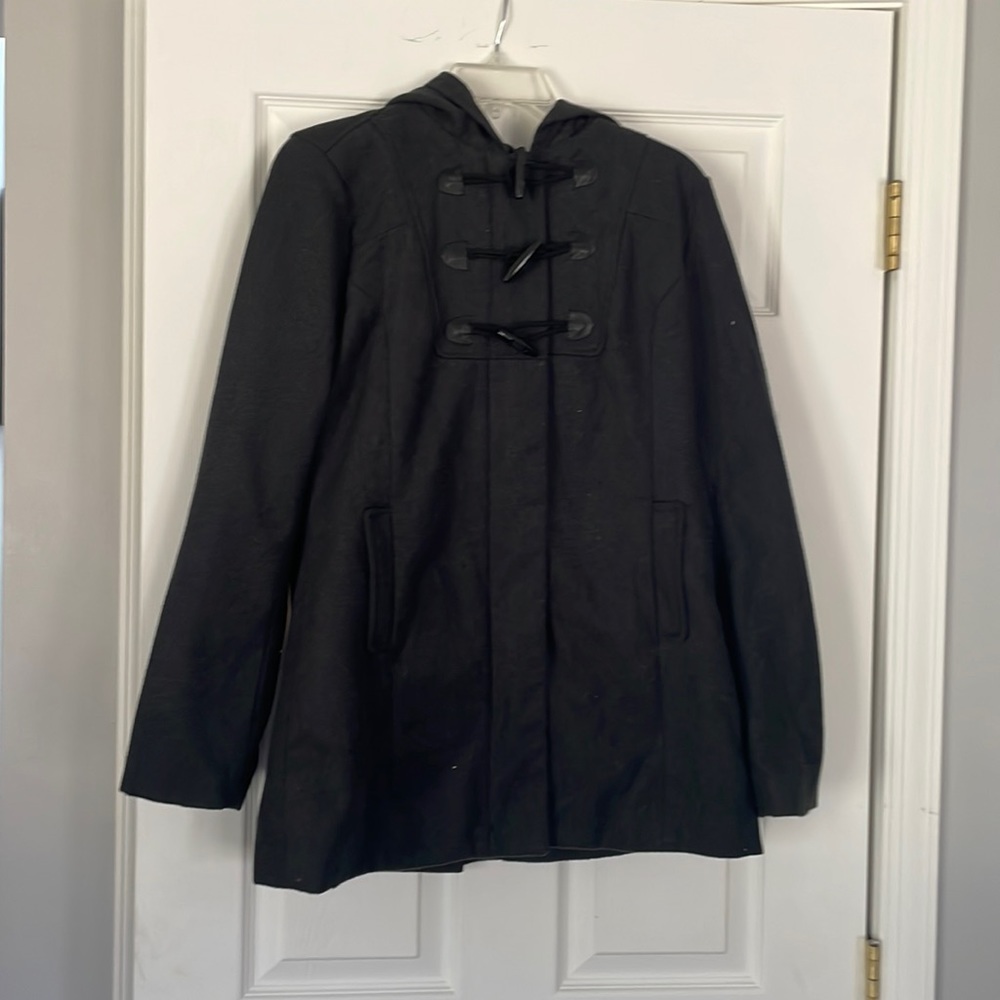 Dark gray hooded pea coat